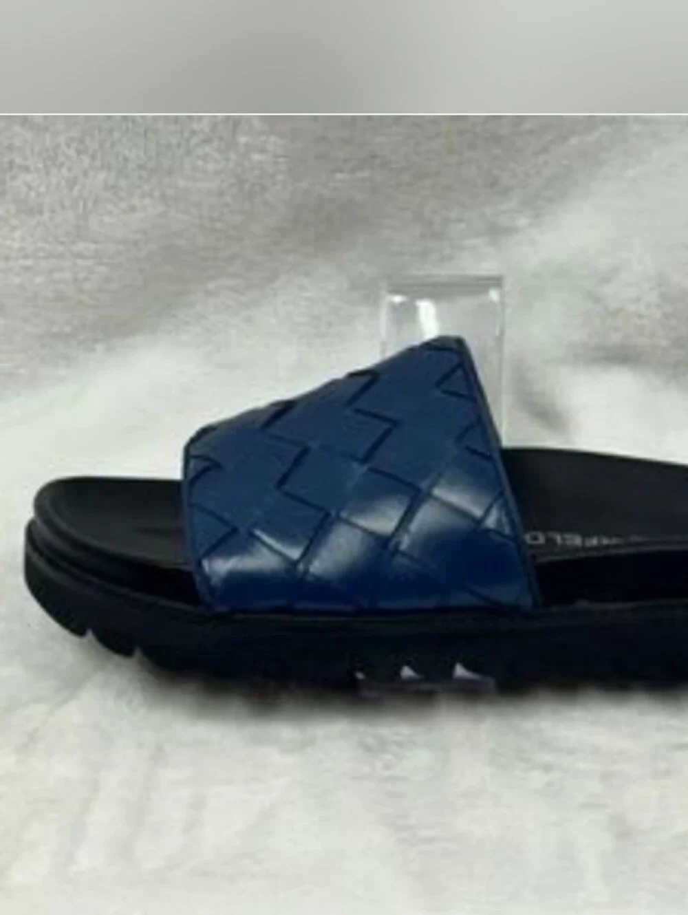 KARL LAGERFELD PARIS Blue Woven Leather Slide LF1S2124 Sandal Mens SZ 11 /44